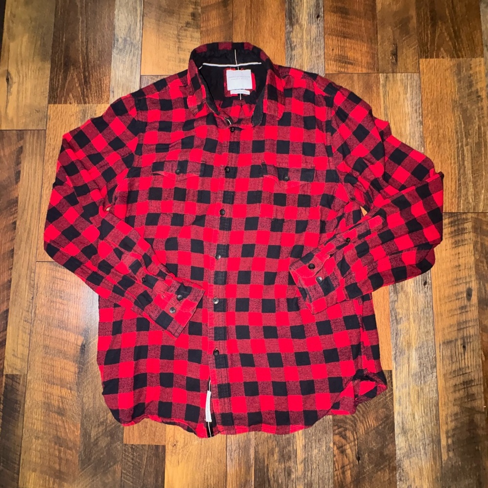 American Heritage Red and Black Plaid Button-Up Shirt